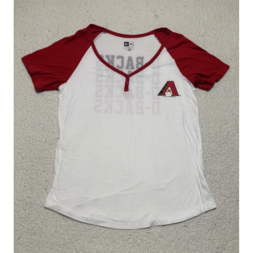 New Era Arizona Diamondbacks Henley T-Shirt Womens L White Red MLB D-Backs